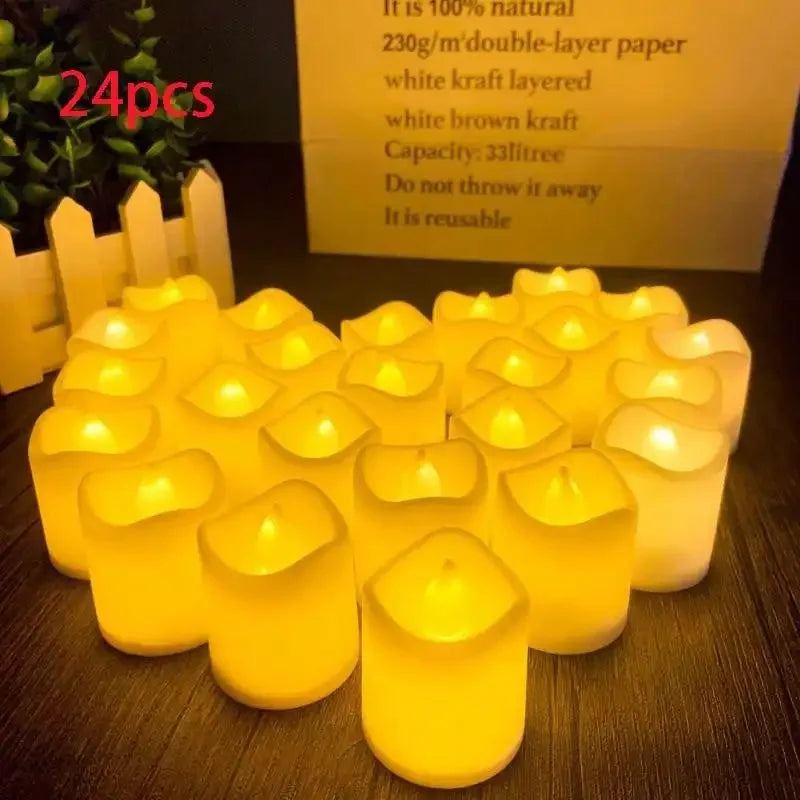 24PCS LED Candle Tea Lights Battery Operated Red Shells Romantic Decoration Flameless  Wedding Party Use Econic Blanks