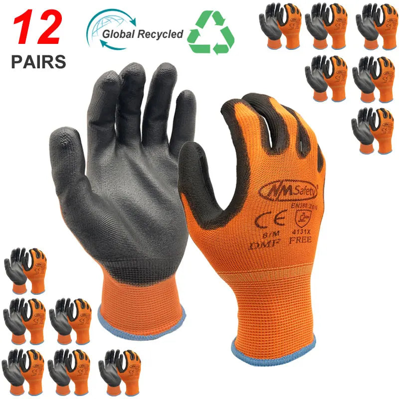 NMSafety 12 Pairs Work Gloves For PU Palm Coating Safety Protective Glove Nitrile Professional Safety Suppliers Quick Pick Grocers