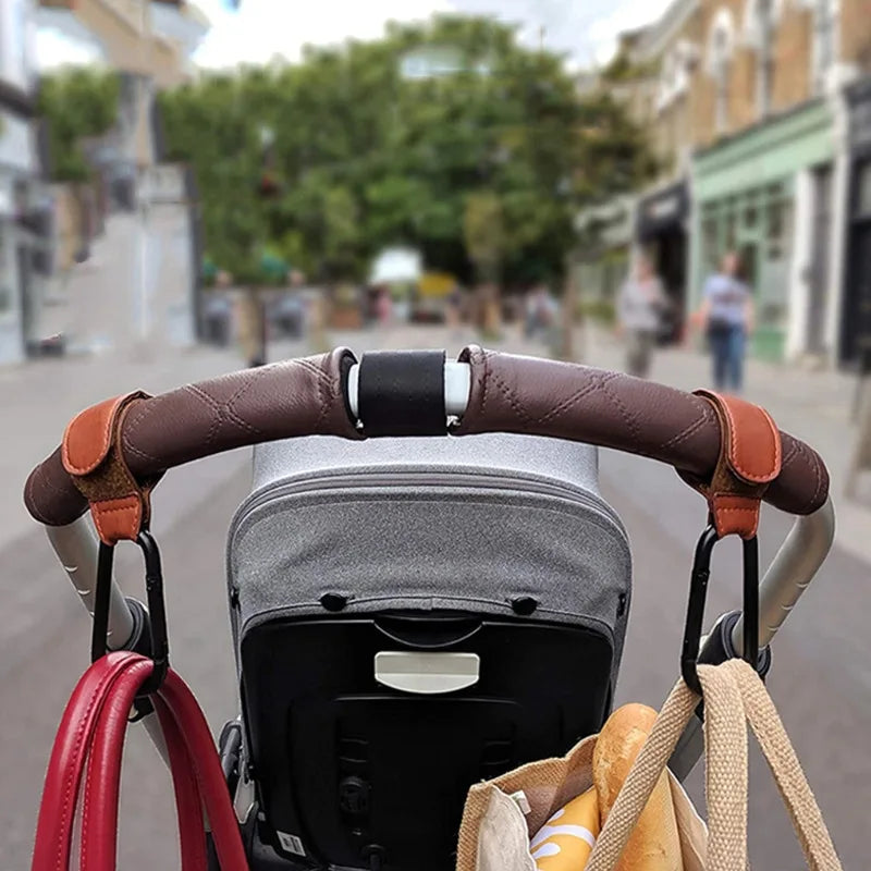 Baby Stroller Hook Fashion PU Leather Adjustable Pram Hook Cart Organizer Diaper Bag Hanger Children Boy Girl Travel Accessories Purest Peak
