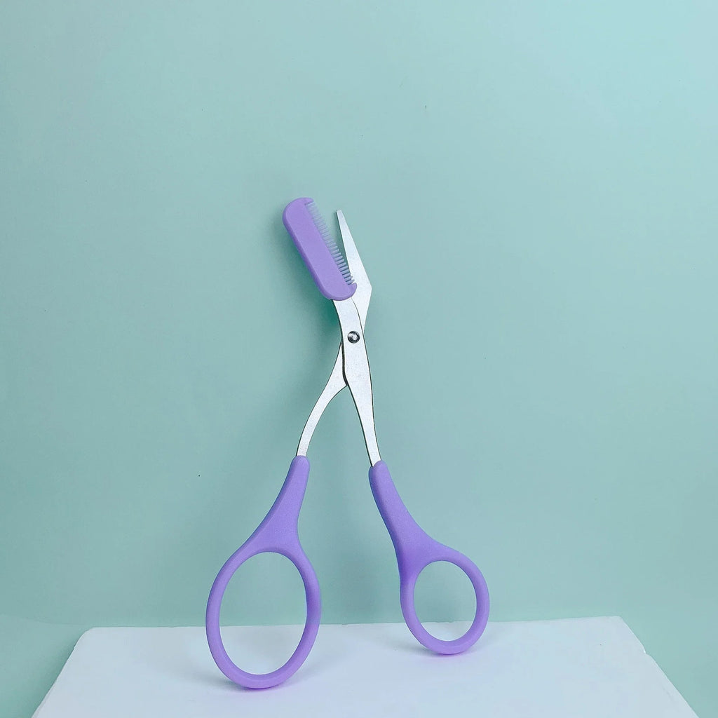 1 Pcs Pink Eyebrow Trimming Scissors with Built-in Comb - Stainless Steel, Precise Grooming Tool, Creating Perfect Eyebrows Quick Pick Grocers