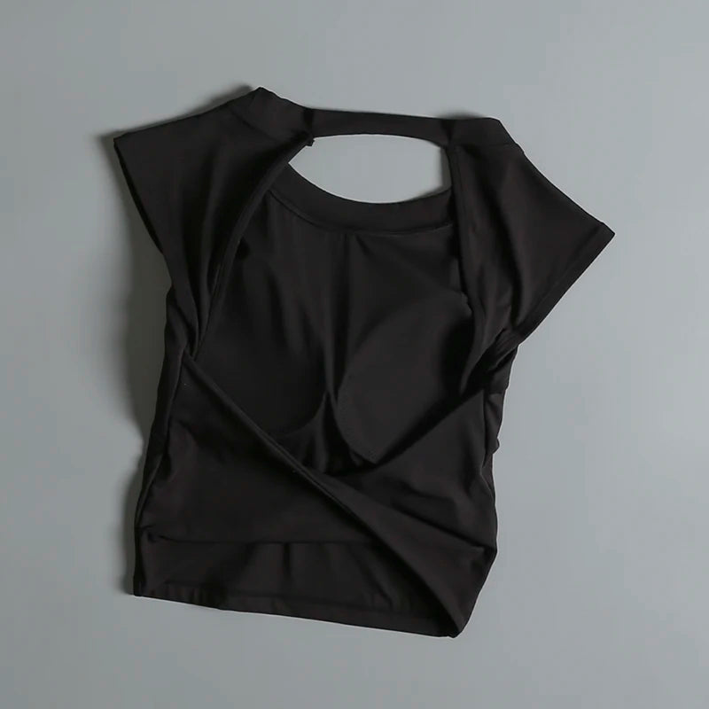 Sexy Short Backless Fixed Chest Pad Sports T-shirt Vest Women's Tight Fitting Quick Drying Slimming Yoga Suit Top Clothing Quick Pick Grocers
