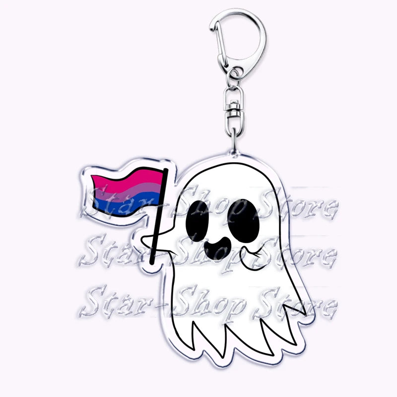 Cute Lgbt Halloween Keychain for Accessories Bag Gay Pride Lgbtq Spooky Ghost Lesbian Keyring Jewelry Rainbow Fans Friends Gifts Quick Pick Grocers