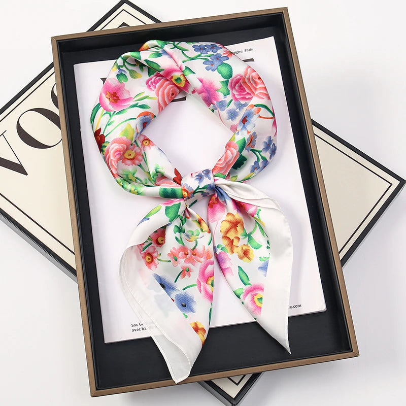 Bohemian Style Print Luxury Brand Silk Square Scarf Women Satin Shawls Neckerchief Wrap Scarves Bandana Hair Hjiab Floral Quick Pick Grocers