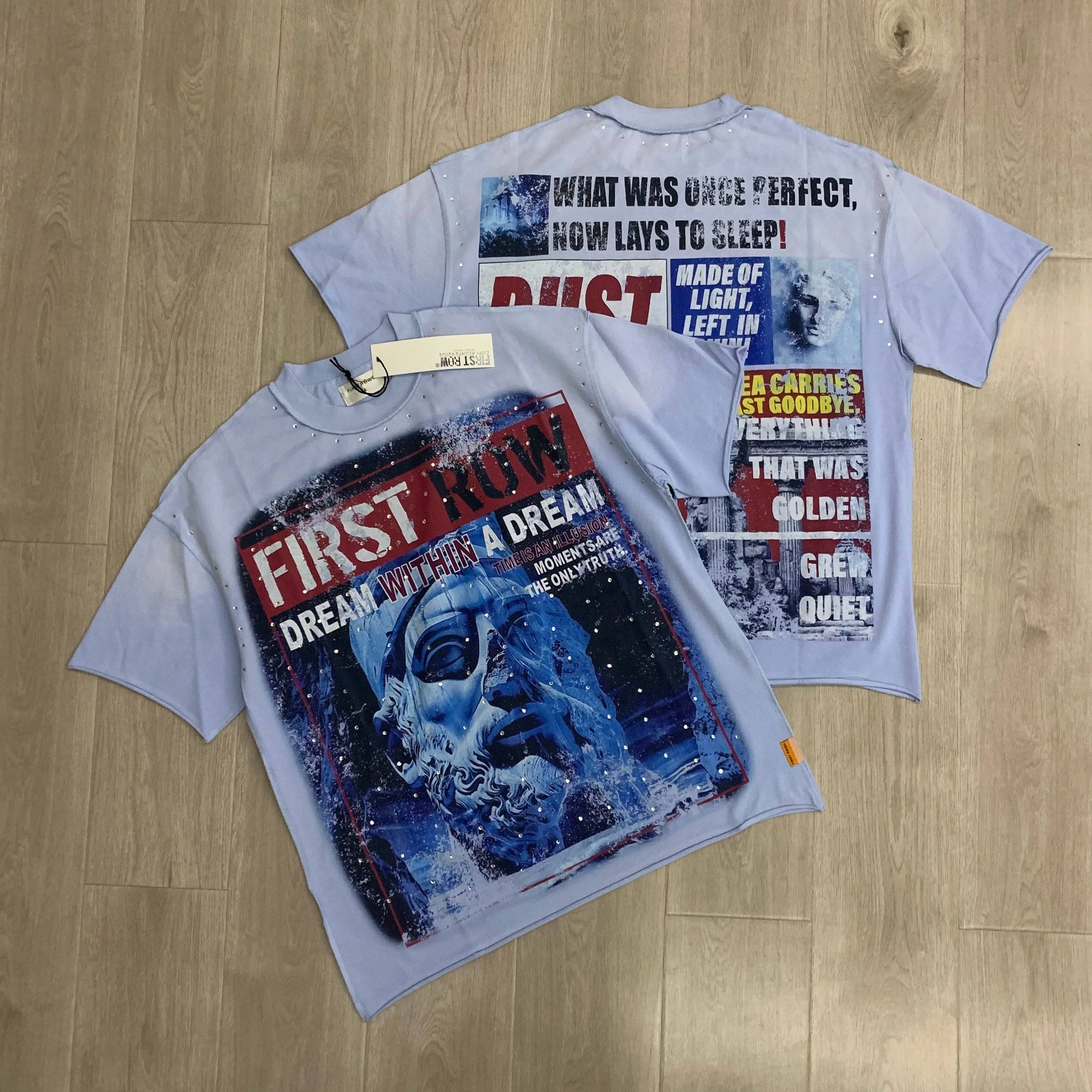Streetwear Vintage Washed Diamond Cropped Tee for Men Crew Neck Short Sleeve Loose Cotton Rhineston Tshirts Oversized Quick Pick Grocers