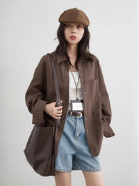 CHIC VEN Women Shirt Loose Casual Single-breasted New Retro Contrast Plaid Embroidered Blouses Female Top Autumn Winter 2025 Quick Pick Grocers