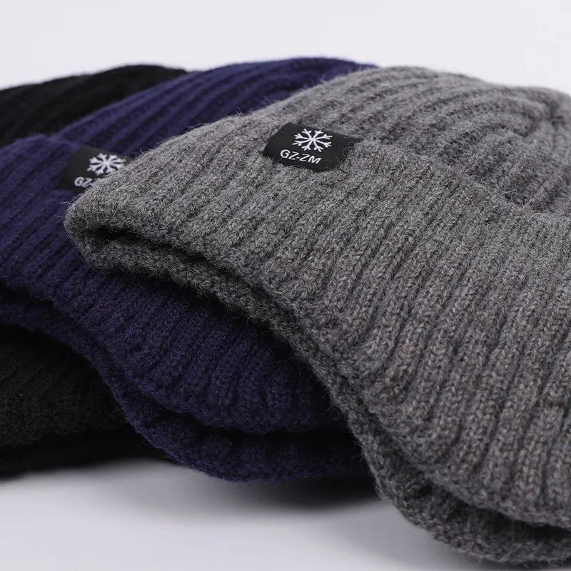 Outdoor Men Winter Knitted Hat Plush Warmth Peaked Cap Earmuff Casual Fashion Faux Fur Lined Bomber Hats Cycling Ear Protection Purest Peak