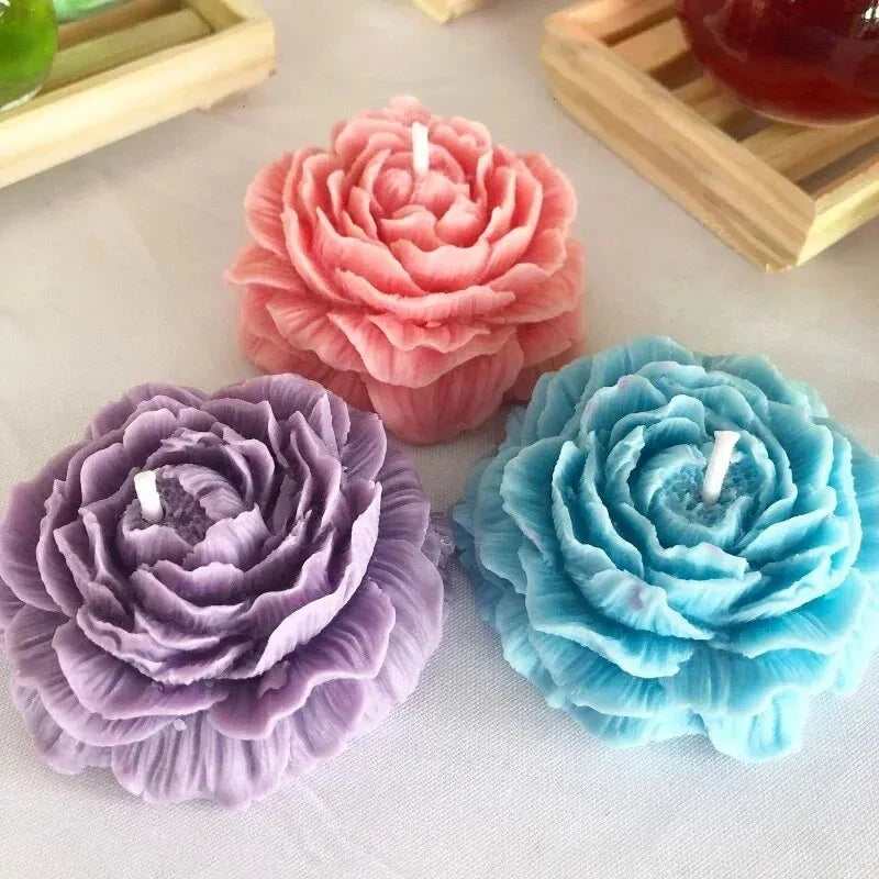 3D Peony Candle Silicone Mold DIY Relief Flower Soap Resin Plaster Mould Home Decor Chocolate Cake Ice Baking Making Tool Gifts Econic Blanks