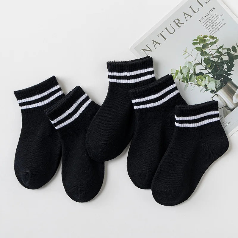 5 Pairs/Lot 2023 New Summer Children Socks Cotton Kids Fashion Black White Gray For 1-12 Years Teen Student Baby Girl Boy Socks Quick Pick Grocers