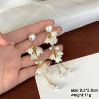Pure White Women's Dangle Earrings Blooming Flower Acrylic Enamel Butterfly Imitation Pearl Heart Hanging Earrings Elegant brinc Econic Blanks