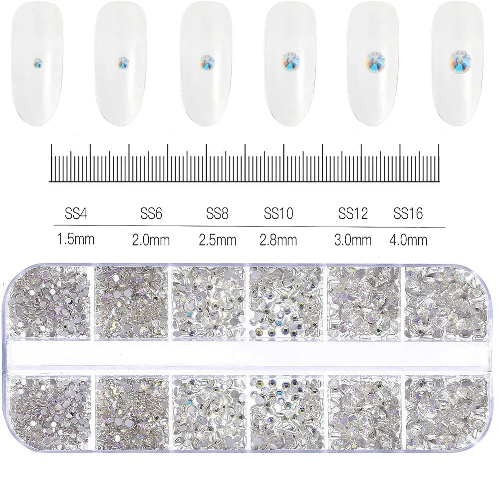 180pcs AB Flatback Glass Nail Art Rhinestones Multi-shape Mixed Diamond Gems Blue Purple Crystal Stones For DIY Nail Decoration Econic Blanks