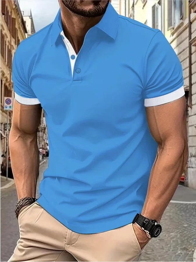 Men's short sleeve color matching fashion with men's lapel short sleeve Quick Pick Grocers