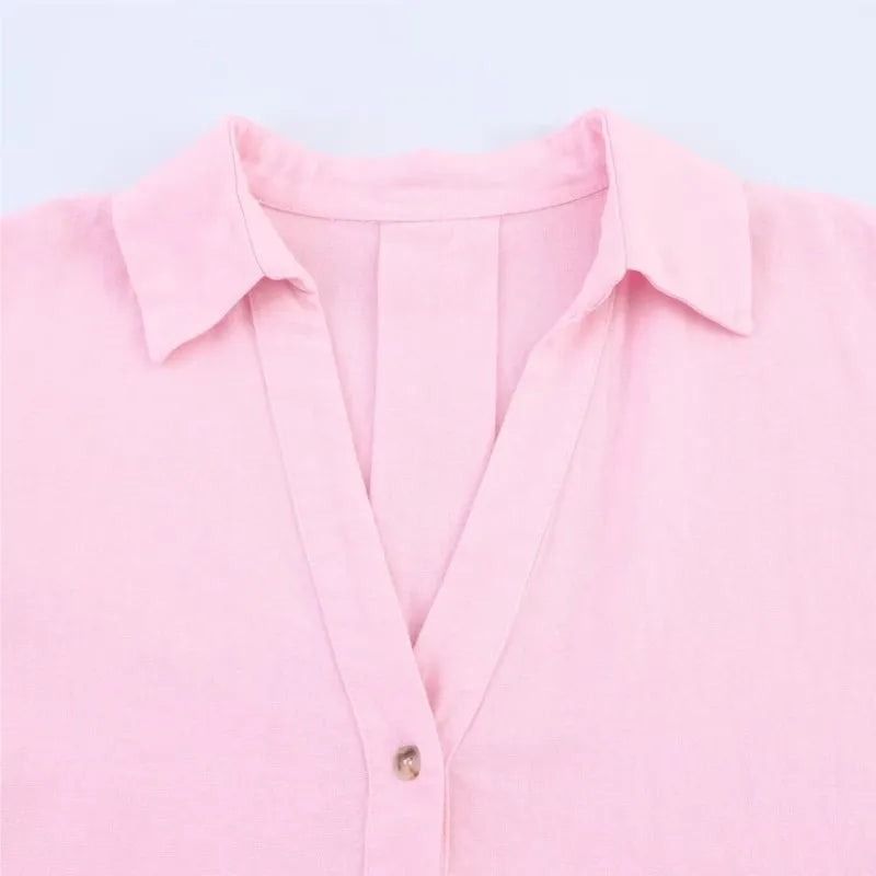 HipSeam Wide Sleeved Shirt Women Spring Asymmetric Hem Button Women's Shirts Simple Lady Johnny Collar Shirts & Blouses Quick Pick Grocers