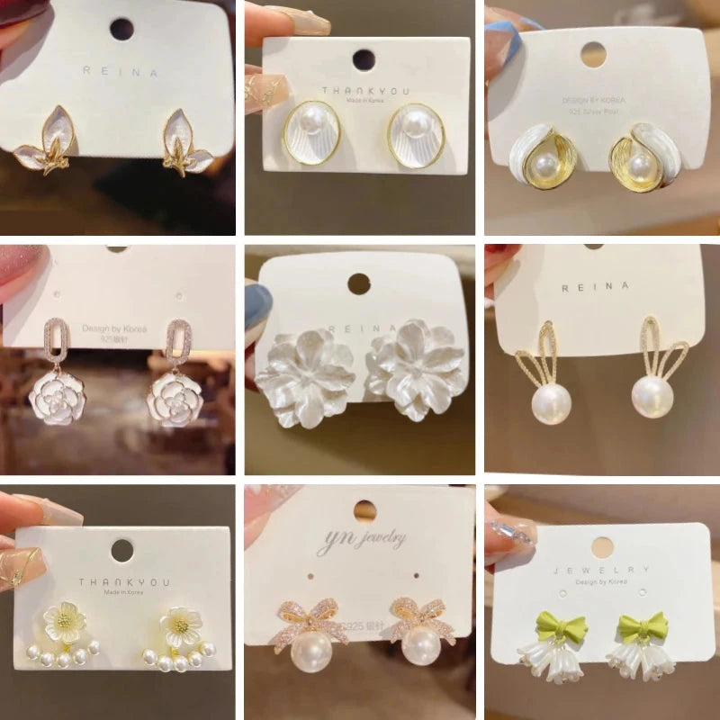 Pure White Women's Dangle Earrings Blooming Flower Acrylic Enamel Butterfly Imitation Pearl Heart Hanging Earrings Elegant brinc Econic Blanks