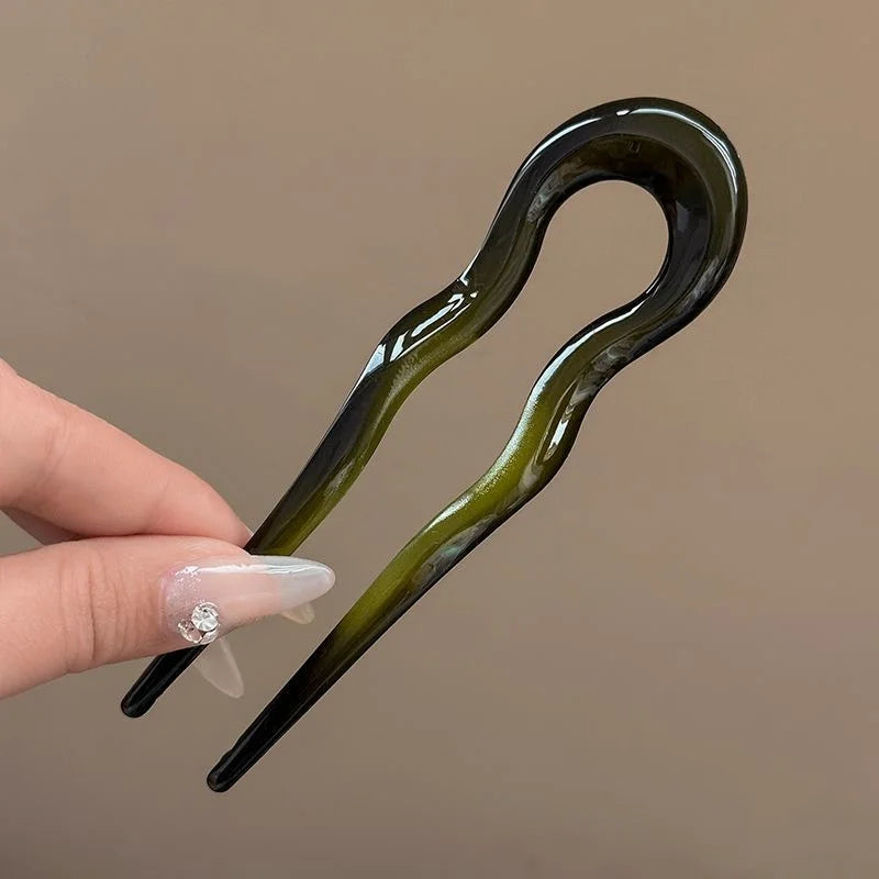 U-Shaped Hair Fork Fashion Tortoiseshell Acetate Acrylic Hairpin Geometric Headwear Hair Sticks Women Girls Hair Accessories Quick Pick Grocers