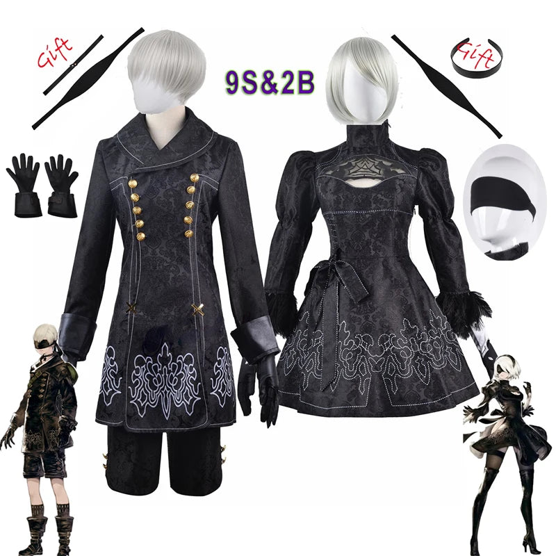 Anime Nier Automata Cosplay 9S Yorha 2B Cosplay Suit Male Women Outfit Wig Disguise Costume Plus Size Fancy Party Black Dress Quick Pick Grocers