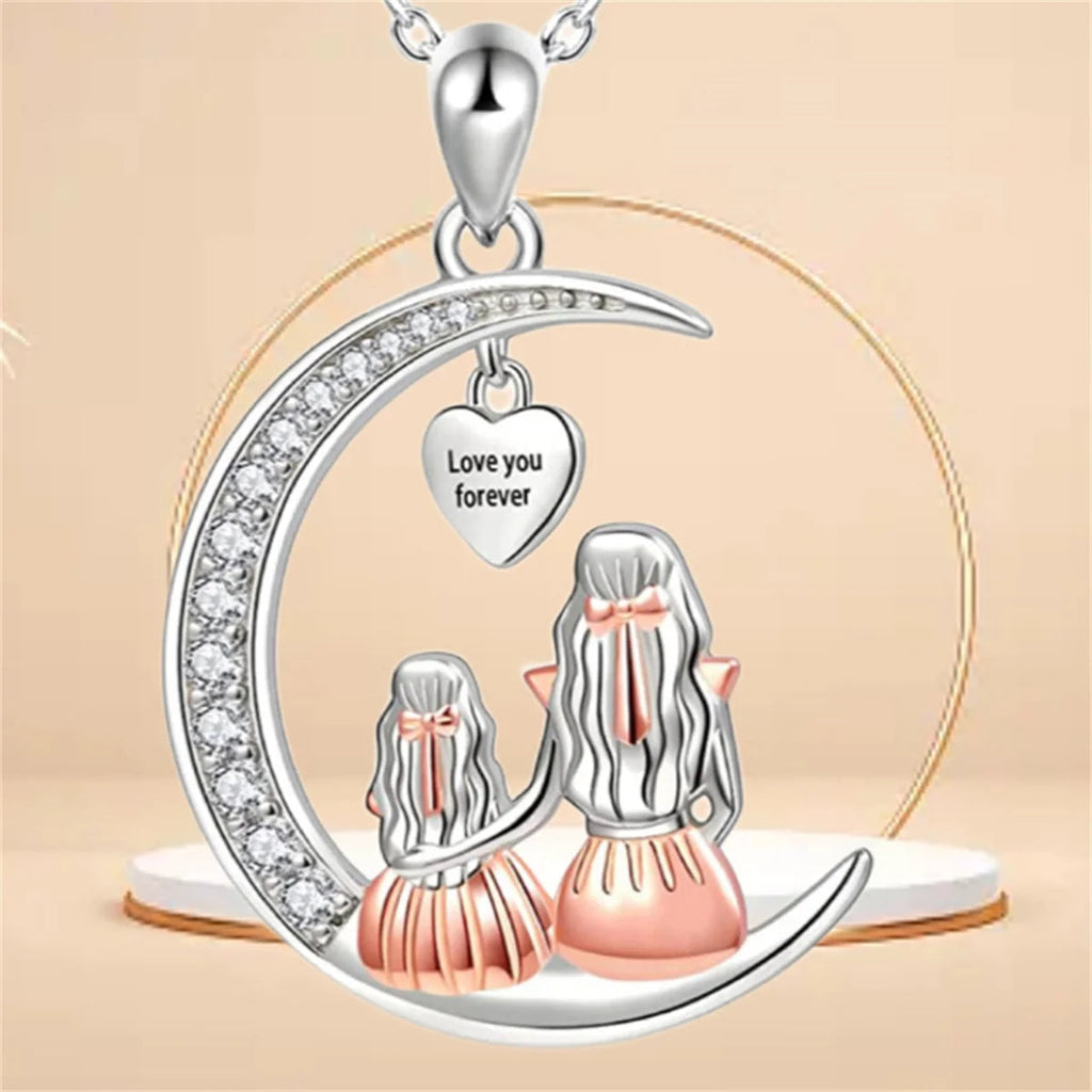 Fashion Mom Daughter Moon Pendant Necklace Love You Forever Heart Necklaces Mothers Day Jewelry Gifts Quick Pick Grocers