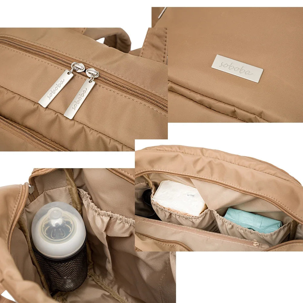 Soboba 2023 New Diaper Bags for Mother Waterproof Large Capacity Solid Polyester Diaper Backpacks Travel Bag for Newborn Baby Purest Peak