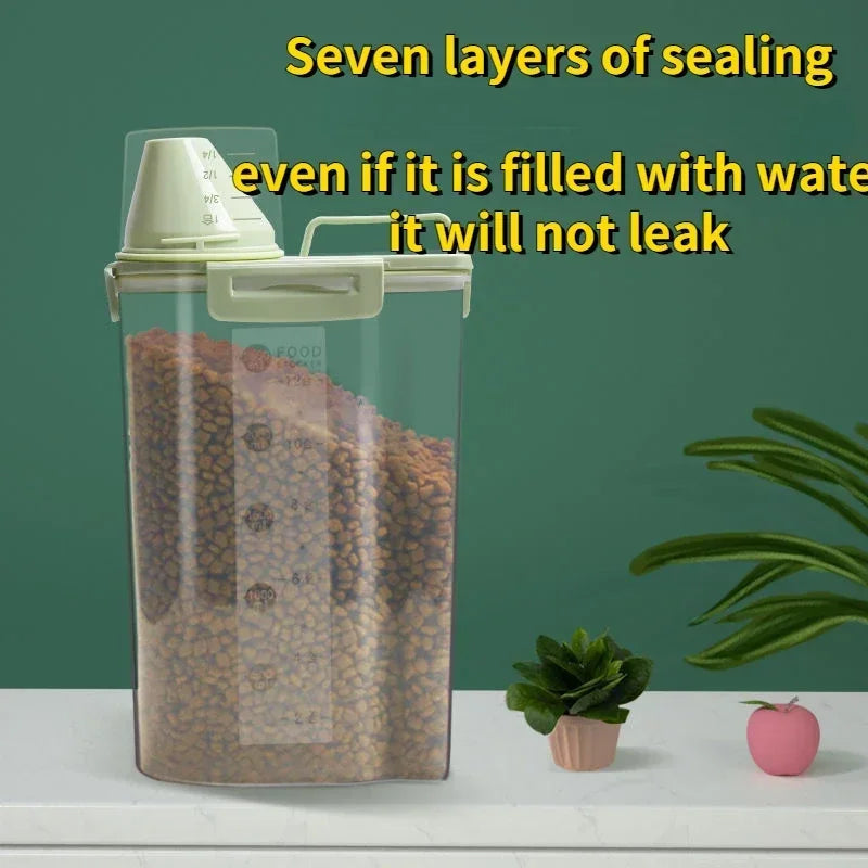1.5kg/2kg Dog Cat Food Pail Plastic Storage Tank with Measuring Cup Container Moisture-proof Sealed Jar Pet Supplies Accessories Econic Blanks