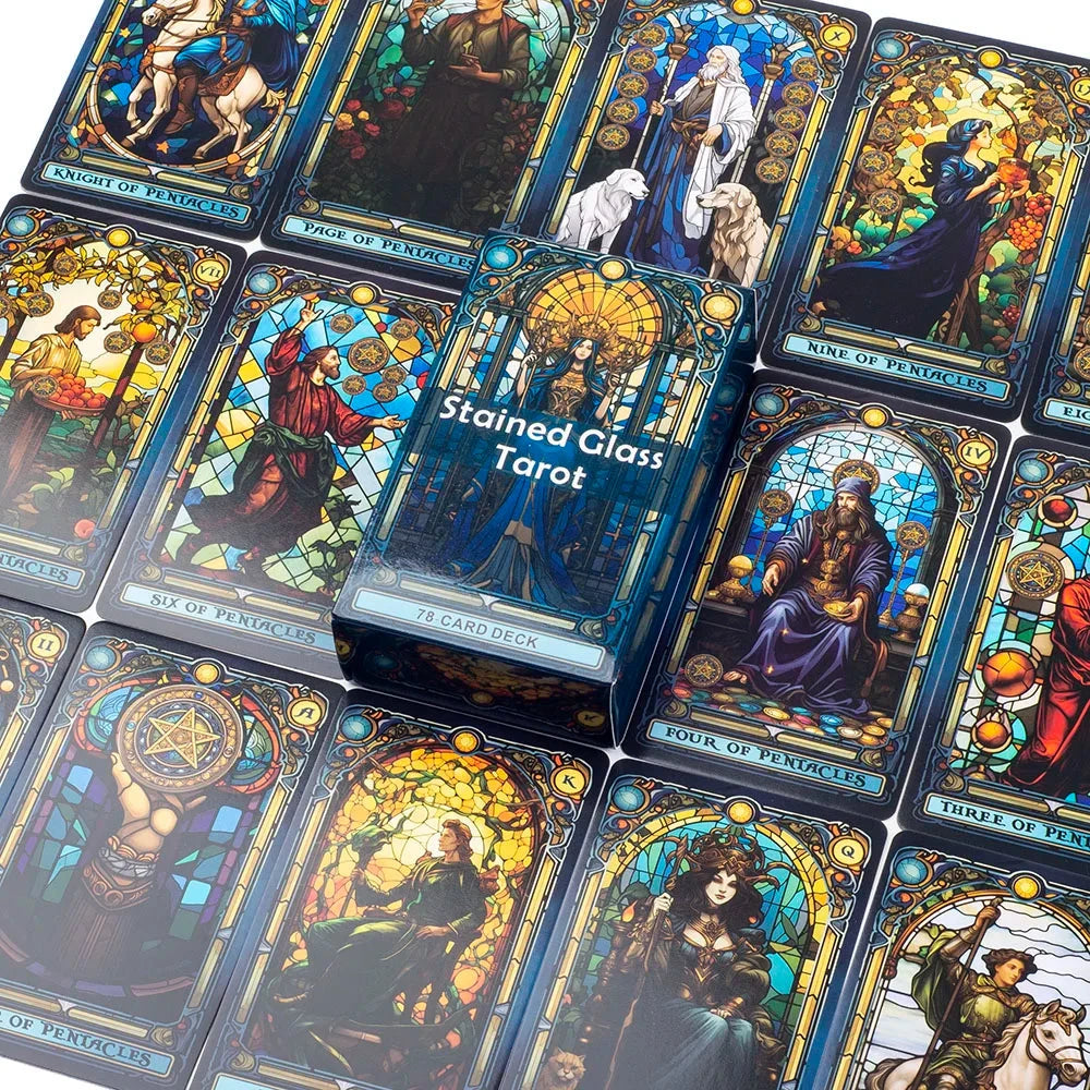 Stained Glass Tarot A 78-Card Deck Leisure Entertainment Game Card Family Gathering Divination Board Playing Games 10.3*6Cm Econic Blanks