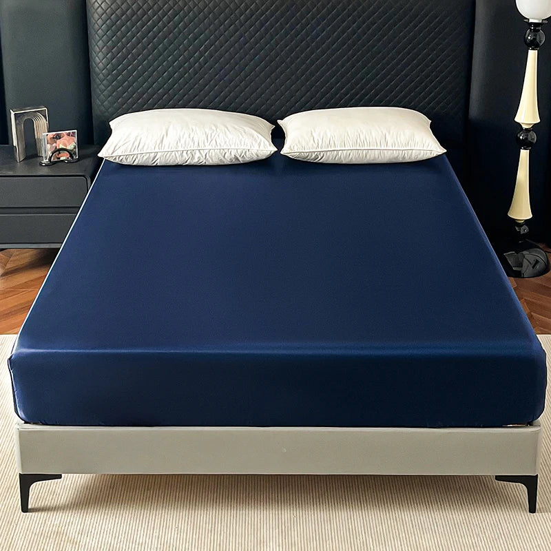 Satin Elastic Fitted Sheet Solid Mattress Cover 360 Band Bed Sheet for Single Double Couple King Queen Full Twin Bedsheet Quick Pick Grocers