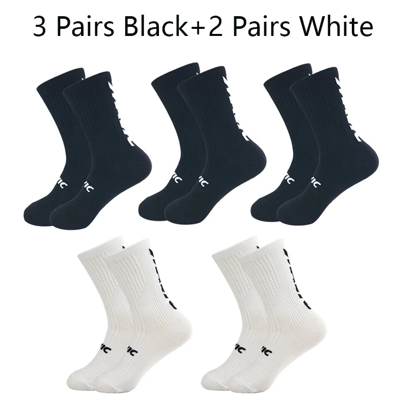 5 Pairs Cycling Socks Men Bicycle Sport Running Bike Socks Mid Tube Compression Outdoor Racing MTB Road Bike Socks Breathable Quick Pick Grocers