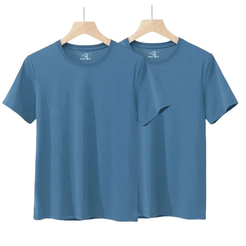 2 Packs Bamboo Fiber Round Neck T-shirts Short Sleeve Classic Tees Sweat-absorbent Gym Man Undershirt Solid Color Tee Black New Quick Pick Grocers