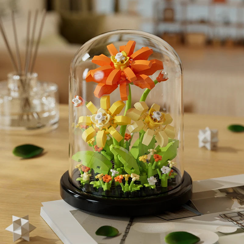 Micro particle building block bouquet handmade gift, children's puzzle toy handmade DIY sunflower desktop decoration ornament Quick Pick Grocers
