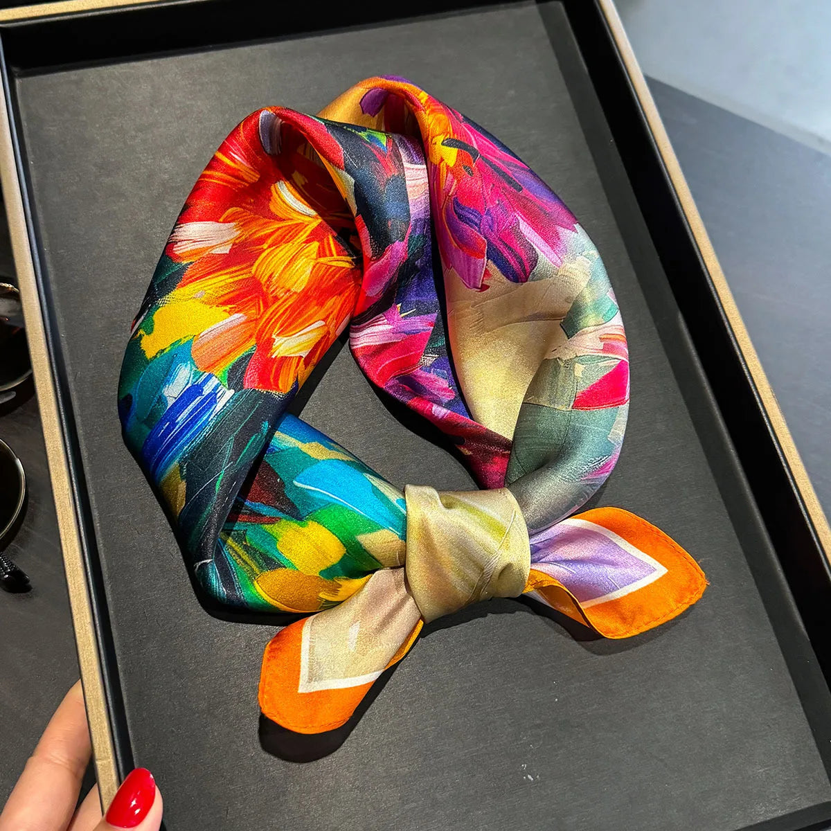 2025 Fashion 100% Real Silk Scarf 53cm Square Bandelet Women's Silk Temperament Small Scarf Neck Decorative Wrap Printed Scarves Quick Pick Grocers