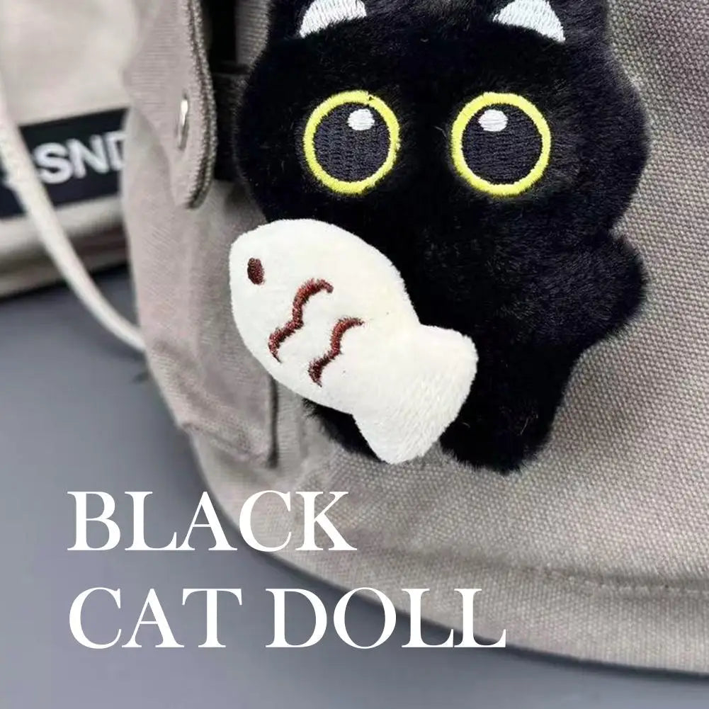 Cute Cartoon Plush Black Cat Keychain Bag Pendant Decoration Kawaii Stuffed Doll Toy Car Keyring Accessories Couples Gift Quick Pick Grocers