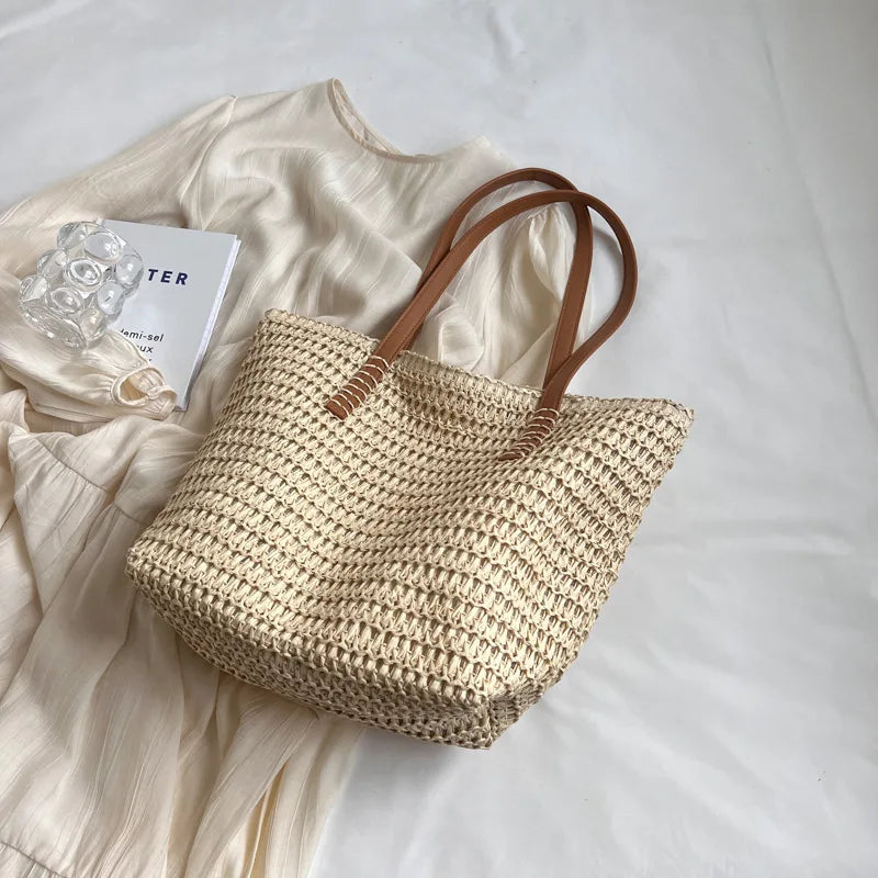 Hand-woven Women's Shoulder Handbag Bohemian 2025 Summer Fashion Straw Beach Tote Bag Travel Shopper Weaving Shopping Bags Quick Pick Grocers