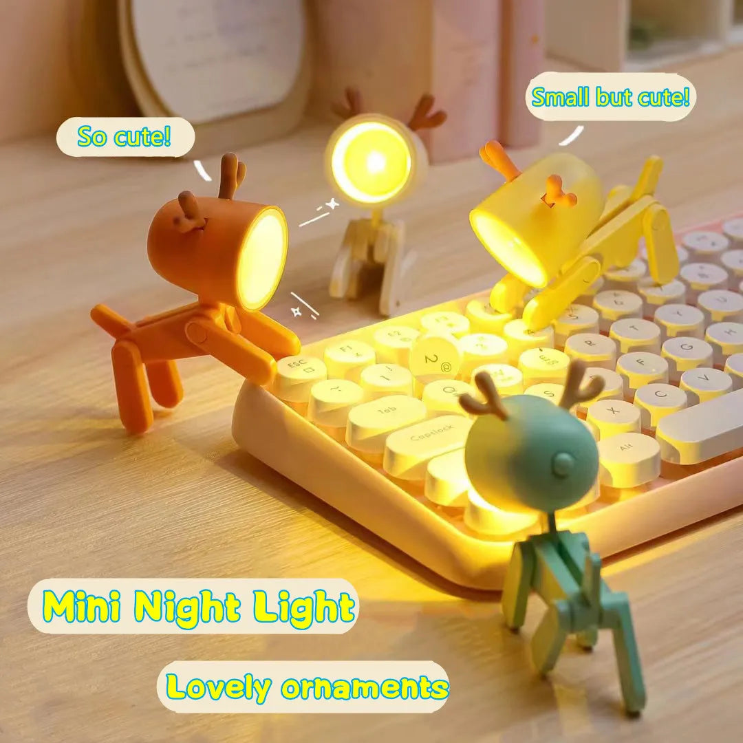LED Night Light Mini Folding Desk Lamp Cute Pet Lights Dog Deer Portable Night Light Student Living Room Decor Gift Quick Pick Grocers