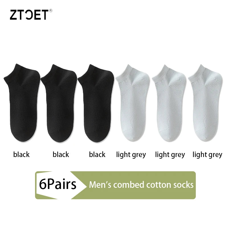 6Pairs High Quality Men Combed Cotton Socks Short Breathable Odor proof and antibacterial Business Spring Summer for Male sock Quick Pick Grocers