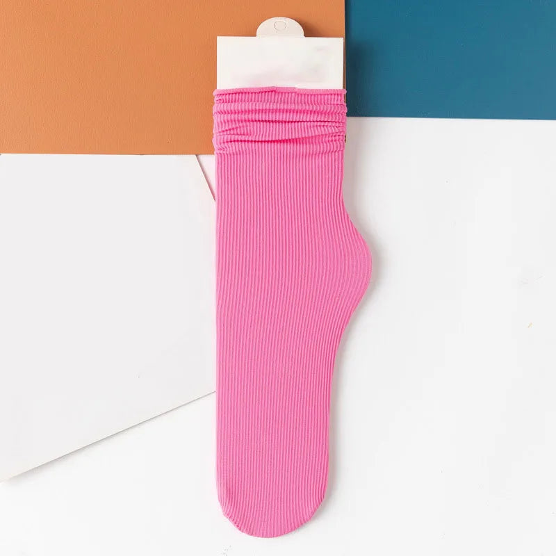INS Women Girls Summer Thin Long Socks Ice Velvet Soft Breathable Pile of Socks Solid Black White Beige Harajuku High Tube Socks Quick Pick Grocers