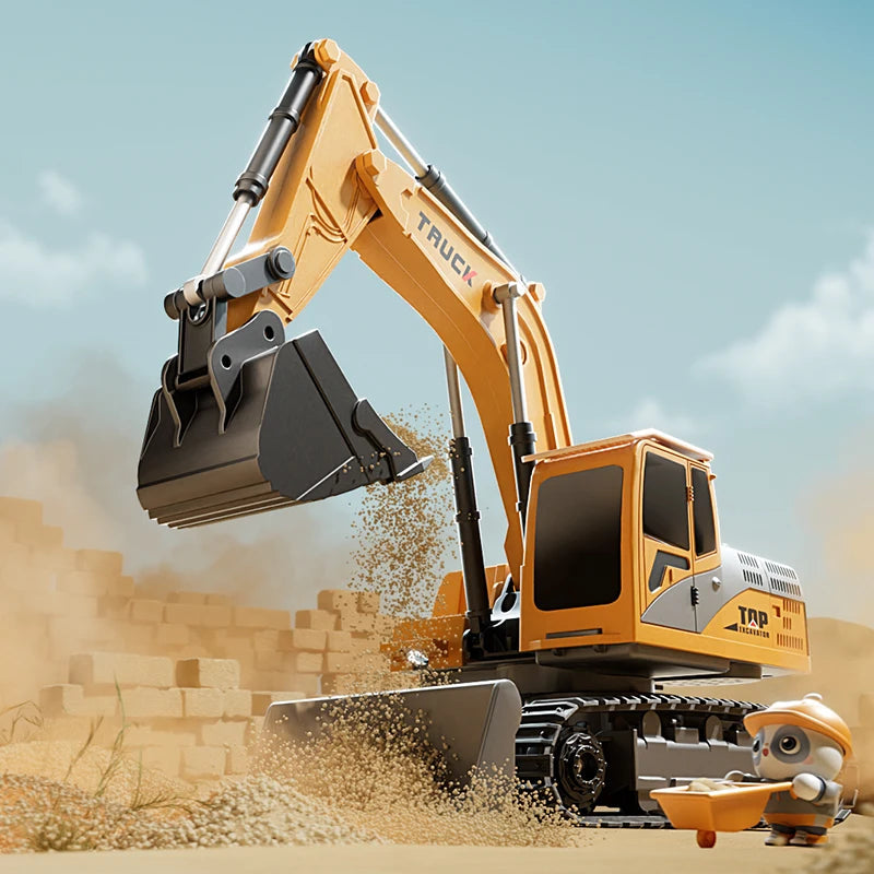 Alloy Remote Control Excavator Toy Car with Lights Sound Effect Electric Excavator Automobile Engineering Vehicle Children Gifts Econic Blanks