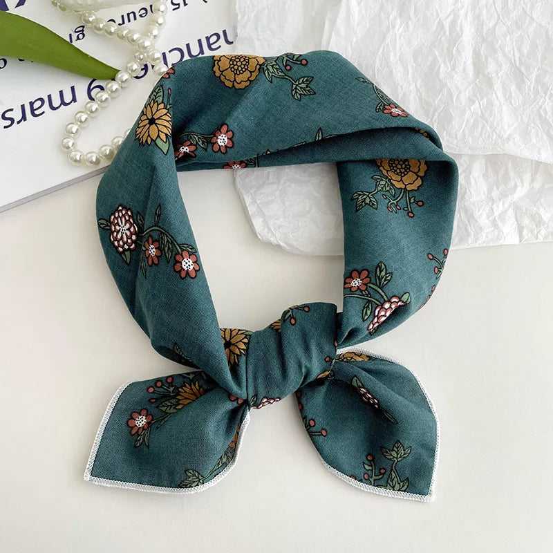 55cm Laies Headband Cotton Linen Square Scarf Women Korean College Girls Fashion Spring Autumn New Style Elegant Neck Scarves Quick Pick Grocers