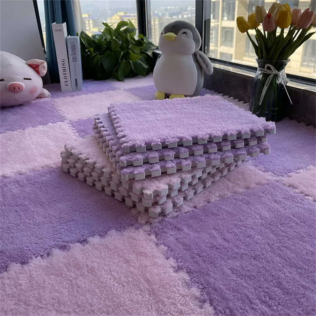 30*30CM Soft Plush Children Kids Rug Play Mat Puzzle Carpet Warm Playmat Interlocking Exercise Tiles Floor Carpet Decoration Mat Quick Pick Grocers