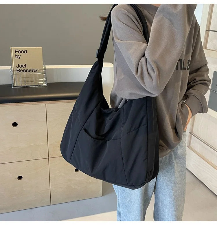 Trendy Women's Soft Cloth Shoulder Bag Solid Color Student 2026 Spring Y2k Casual Style Big Handbags Crossbody Bags for Women Quick Pick Grocers