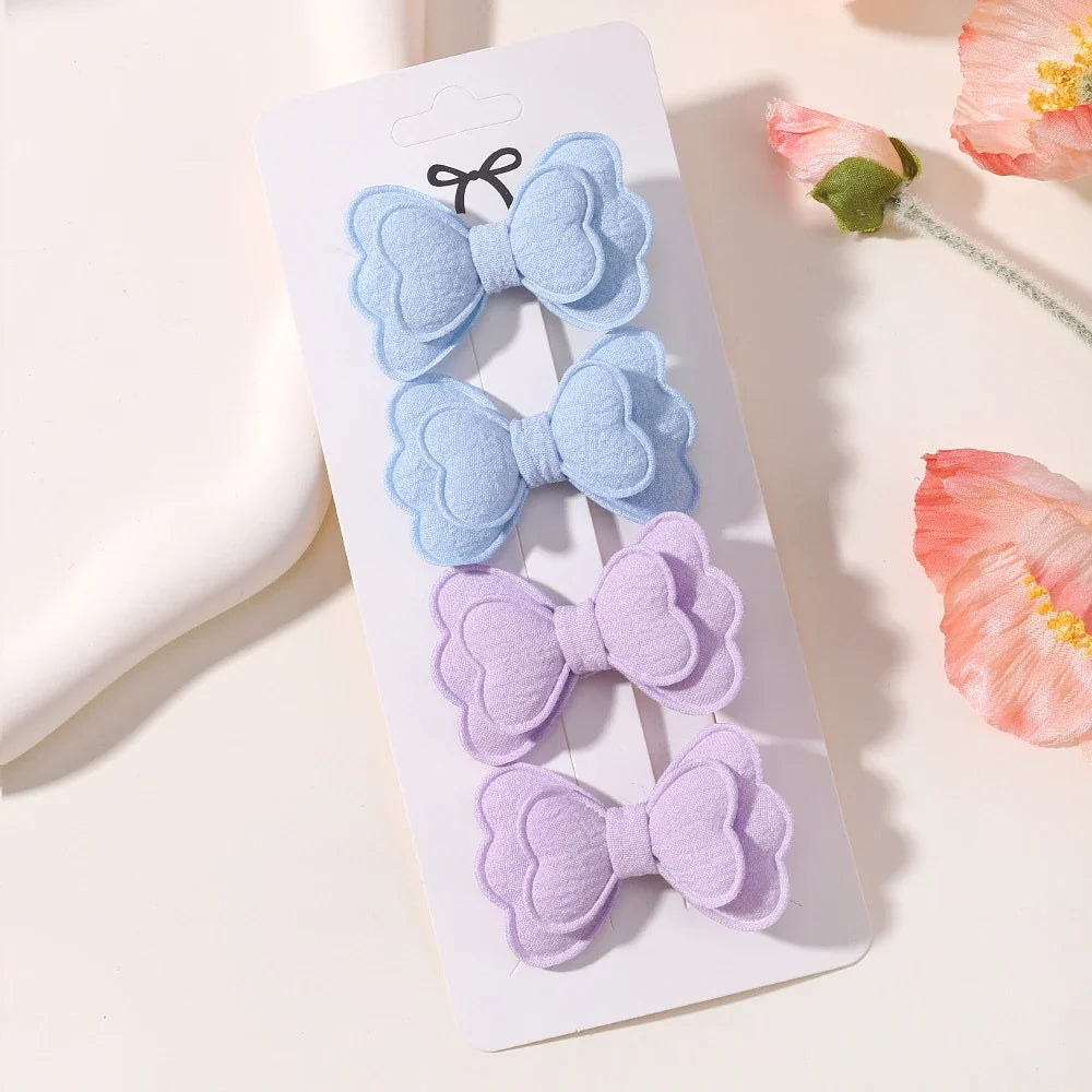 4Pcs/set Candy Colored Hair Clip Set for Girls Double Layered Bow Cute Bangs Hair Pin Cotton Safe Children's Hair Accessories Purest Peak