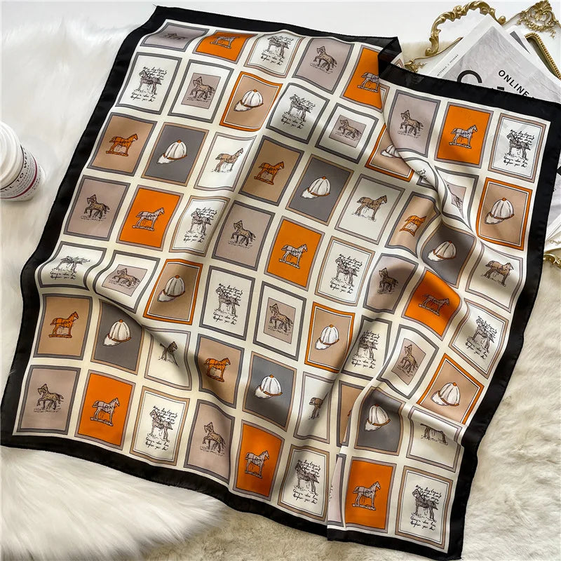 2025 Silk Shawl Print Headscarf Cat Hair Wrap Neckerchief Female Satin Square Scarf For Women Headband Foulard Hijab Bandana Quick Pick Grocers