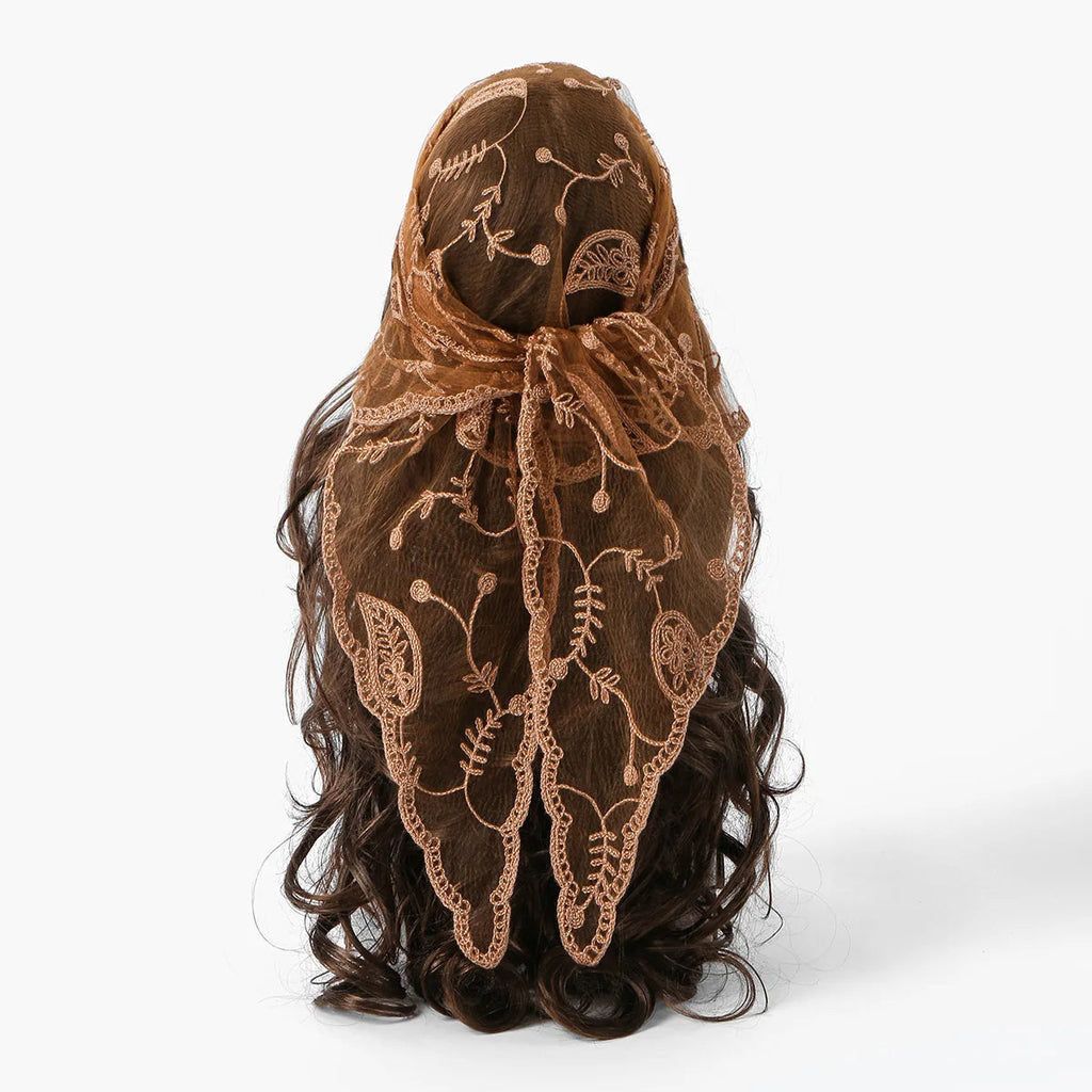Elegant Lace Scarf Hollow Out Embroidery Foulard Bandana Solid Color Triangular Scarf Thin Vintage HandkerChiefs for Hair Woman Quick Pick Grocers