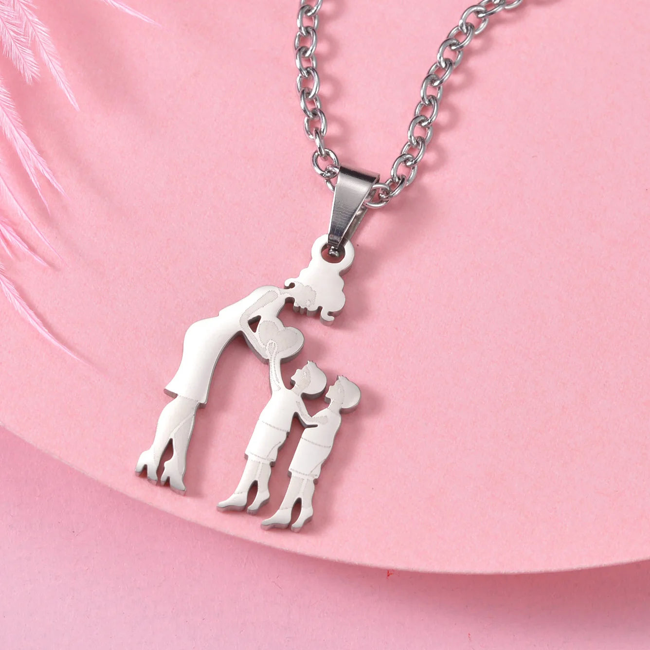 Girls Boy Children Stainless Steel Family Necklaces Mama Pendants Necklace Birthday Gifts For Women Jewelry Mother's Day Jewelry Quick Pick Grocers