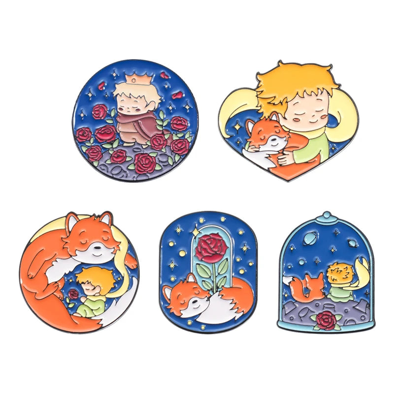 Cartoon Boy Fox Rose Enamel Pins Moon Star Whale Paper Boat Brooch Lapel Hat Bag Badge Jewelry Accessories Gift for Kids Friends Quick Pick Grocers