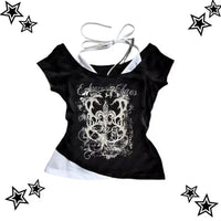 Women's 90s Vintage Punk T-Shirt Summer Streetwear Sexy Short Sleeve Gothic Slim Crop Top Hotgirl Casual Femme Tee Harajuku Y2k Quick Pick Grocers