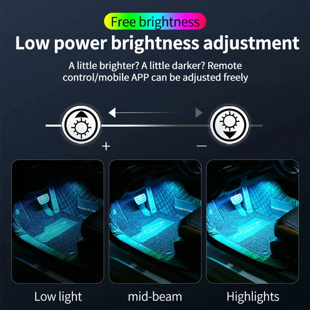 LED Car Interior Ambient Lights Foot Strip Lighting Kit Accessories Backlight Remote App Music Control Auto RGB Decorative Lamp Econic Blanks
