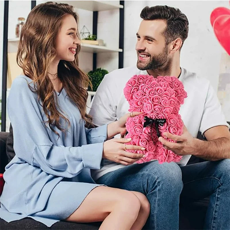 25cm Artificial Teddy Rose Flower Bear with Box Romantic Valentines Day Gift Girlfriend Women Anniversary Wedding Party Supplies Quick Pick Grocers