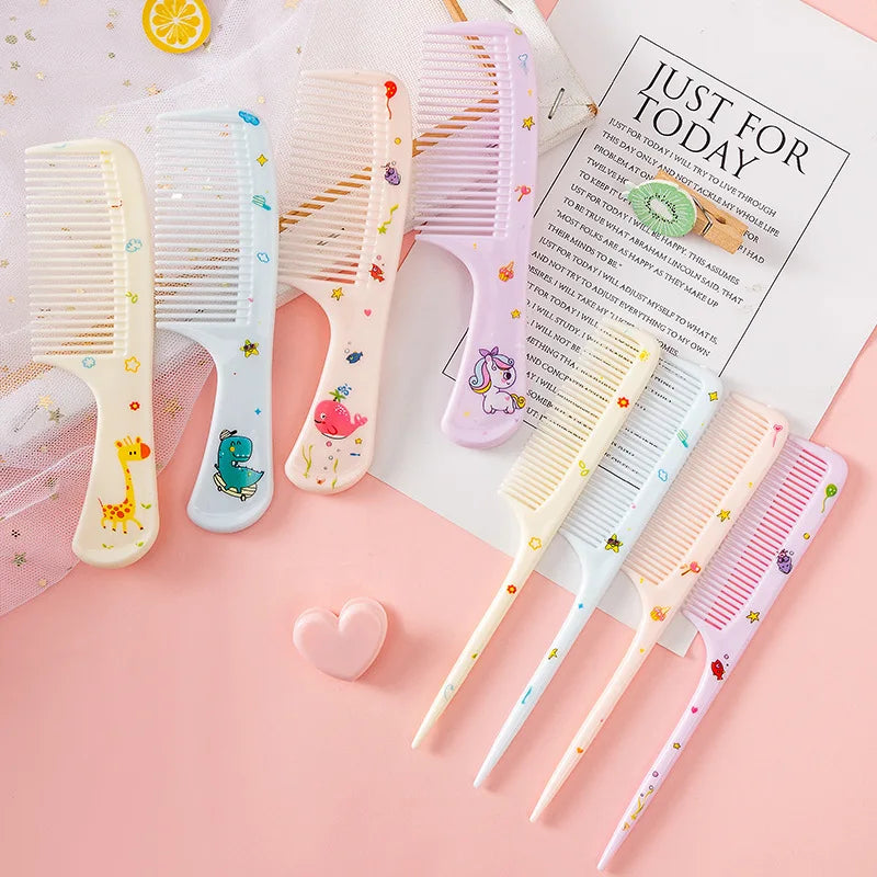 2Pcs/Set Cute Kids Hairdressing Comb Tail Comb for Girls Whale Dinosaur Giraffe Unicorn Hair Comb Kids Quick Pick Grocers