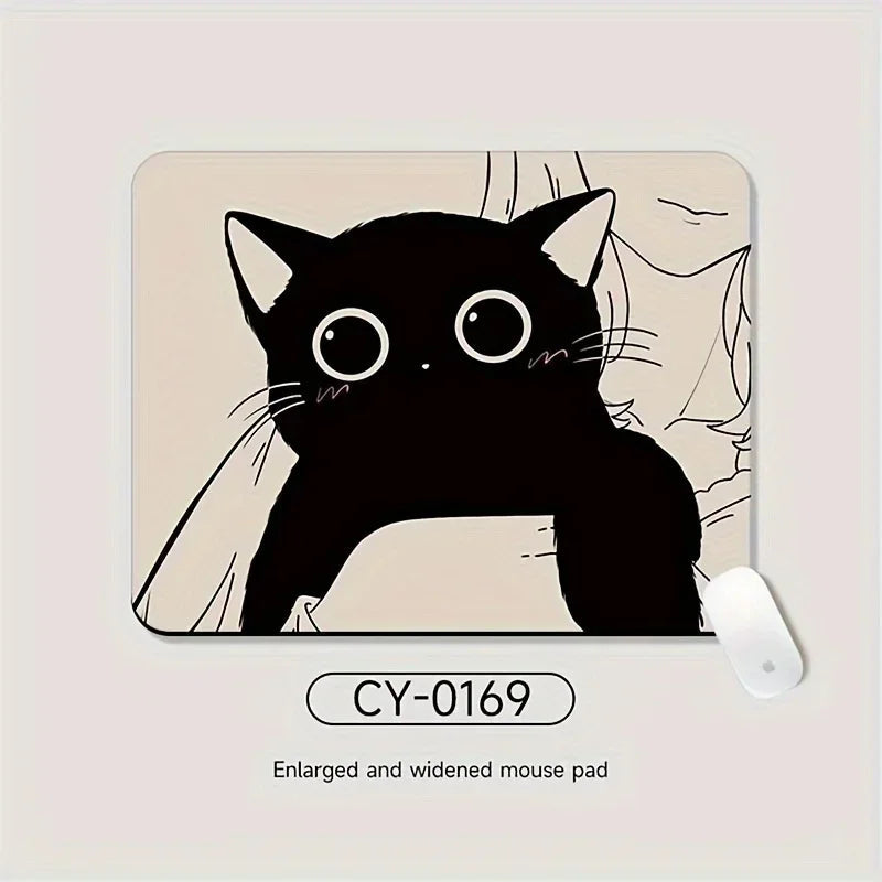 Black Cat Illustration Mouse Pad Small Office Table Mats Computer Accessories Washable Non-slip Rubber with Precision Lock Edge Quick Pick Grocers