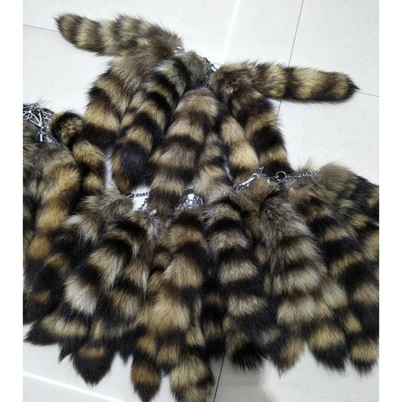 Plush-Fox Tail Keychain Furry Racoon Tail Keyring Keychain 28cm Animal Tail Key-Pendant Pompoms Keyring Holder Bag-Decor Econic Blanks
