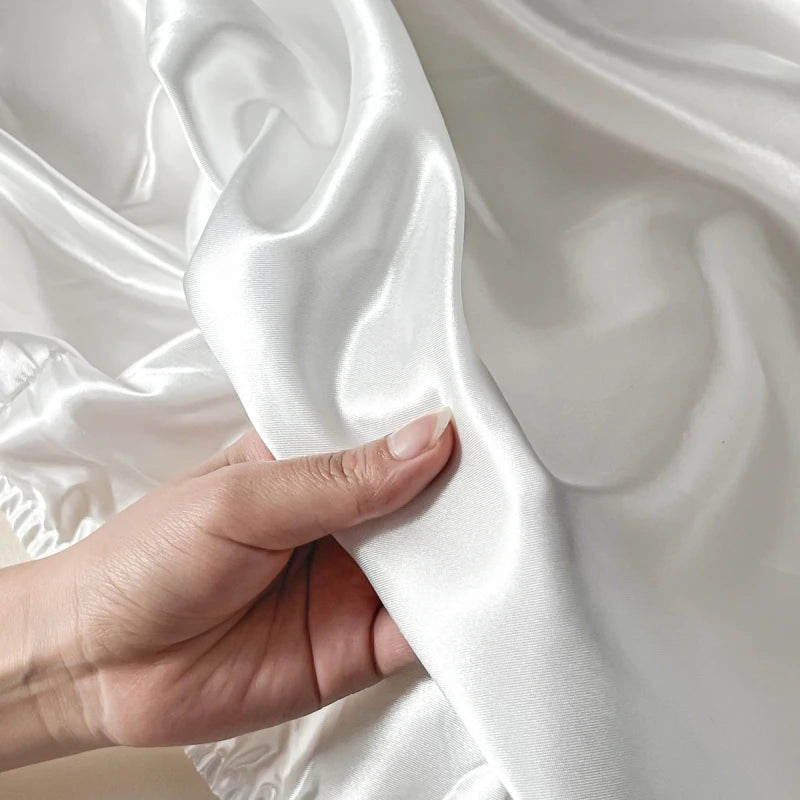 Satin Elastic Fitted Sheet Solid Mattress Cover 360 Band Bed Sheet for Single Double Couple King Queen Full Twin Bedsheet Quick Pick Grocers