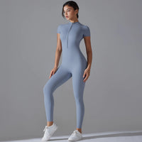 Yoga Set Women's Jumpsuits One-Piece Suit Zipper Short Sleeve Gym Push Up Workout Clothes Fitness Bodysuit Sportswear Tracksuit Quick Pick Grocers